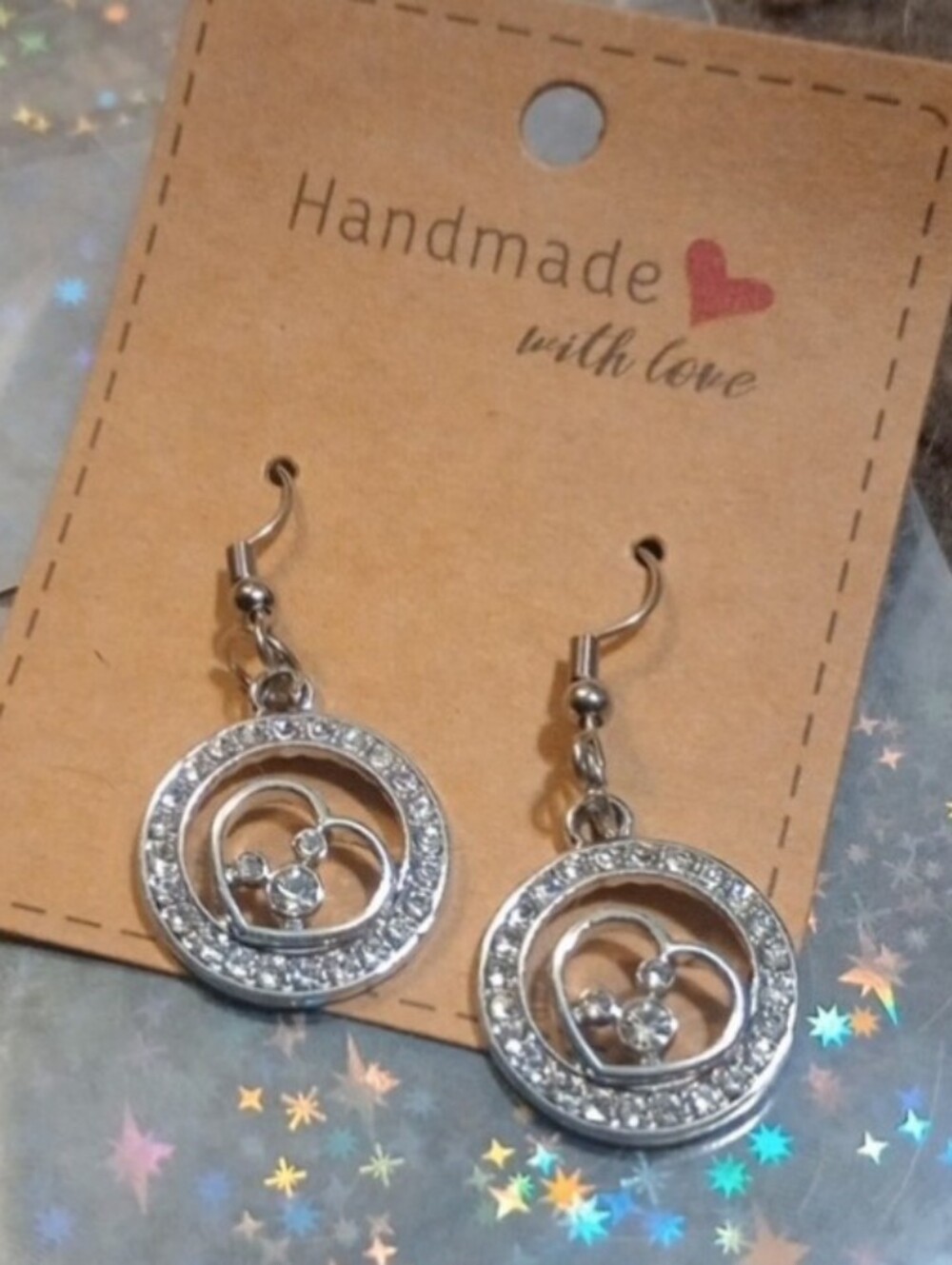 $8 Each Or 5/$20 Handmade Silver Mickey Inspired In A Heart, in A Circle Earring